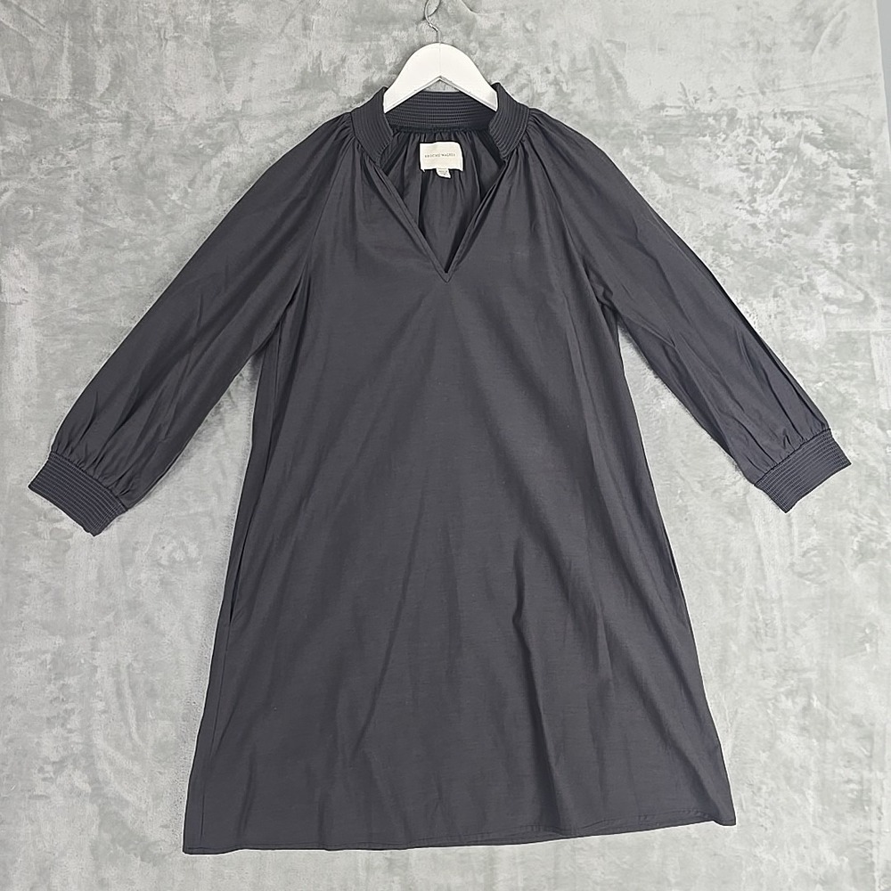 Brochu Walker Amaia Shift Dress Small Charcoal Grey 3/4 Sleeve Smocked V-Neck